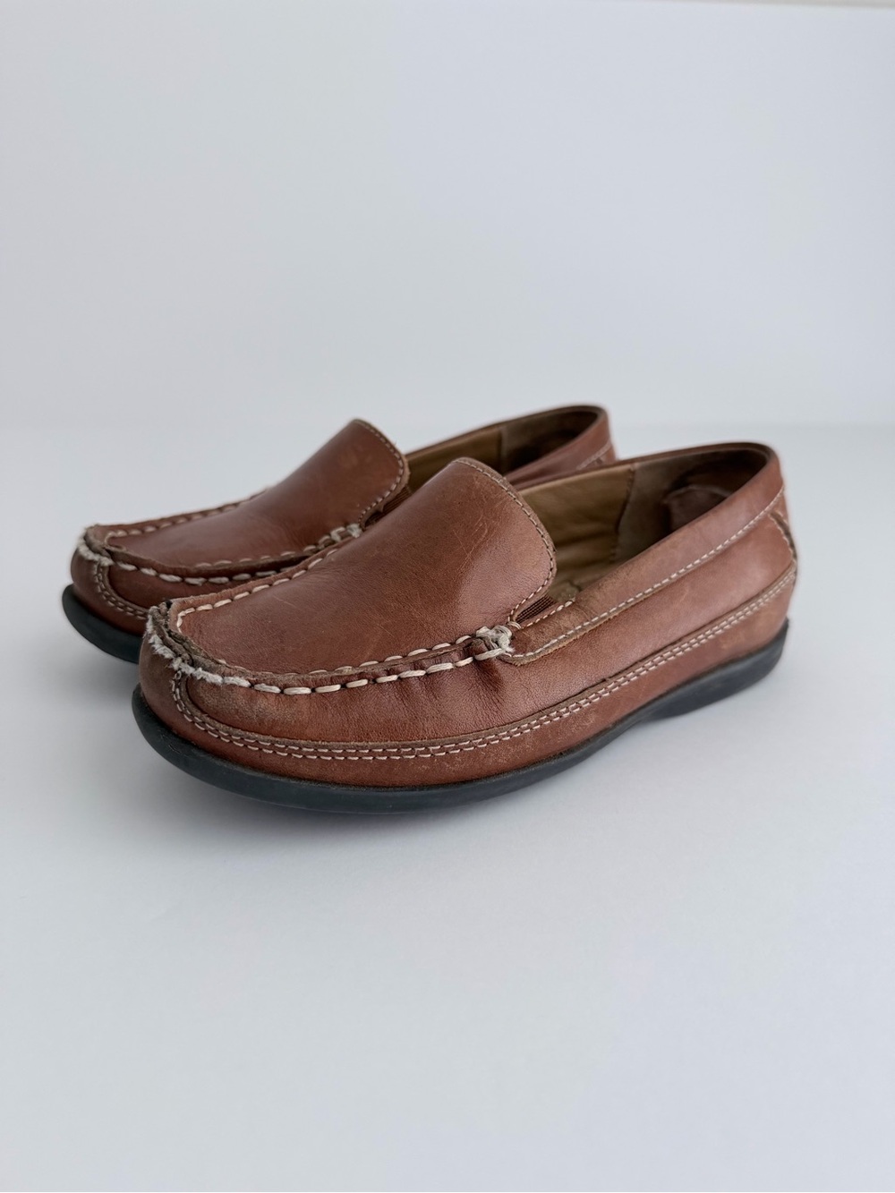 Kids Johnston & Murphy Brown Leather Slip-On Moccasins Loafers Boys Size 11M